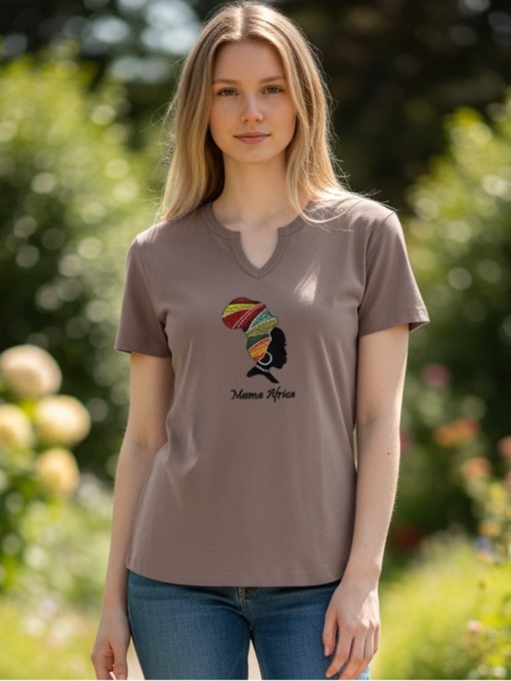 Airborne 'Mama Africa'
Embroidered Split Neck Tee - Made in Kenya